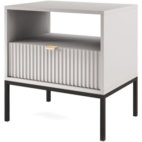 Table de chevet : 2 tiroirs, Gris, Noir, 54 × 56 × 39 cm, poignées dorées (1/5)