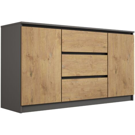 Commode : Anthracite / Chêne Lancelot , 140 × 78 × 39 cm, 3 tiroirs, 2 portes (1/5)
