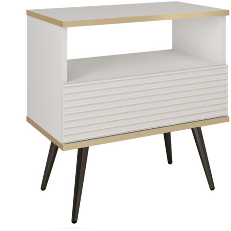 Table de chevet blanche glamour avec pieds noirs, 54 × 59 × 39 (1/4)