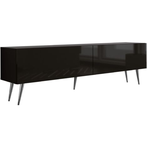 Meuble TV : Noir Mat/Noir Brillant, pieds Chrome, 170 × 52 × 32 cm (1/5)