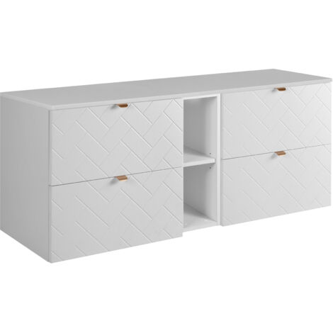 Meuble de salle de bain, Blanc Mat, 140 × 57 × 46 cm, poignées dorées (1/5)