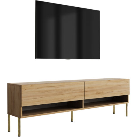 Meuble TV 170 cm Chêne Craft, pieds droits dorés, 170 × 32 × 52 cm (1/5)