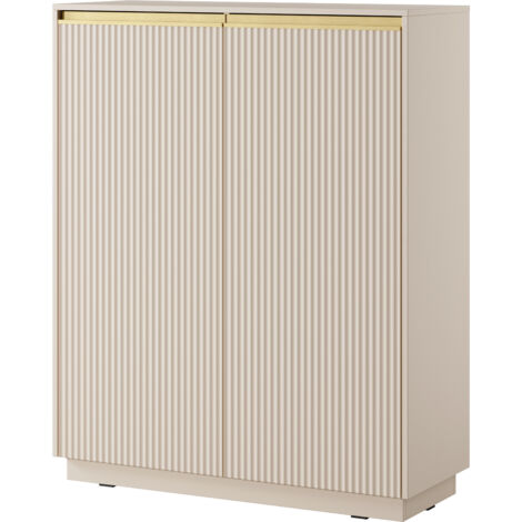 Commode : 2 portes, 6 étagères, Beige sable, 103,5 × 127 × 39 cm (1/5)