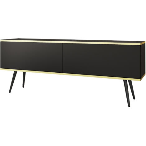 Meuble TV, Noir, pieds Noir, 135 × 30 × 52 cm, Push to Open (1/5)