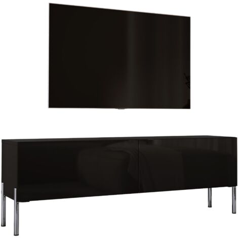 Meuble TV : Noir Mat, pieds Chrome, 140 × 52 × 32 cm (1/5)