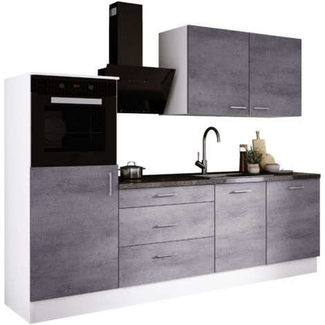 Ensemble de cuisine : Blanc Mat, Chêne Sonoma, d : l : 250 cm, h : 220 cm, p : 60 cm (1/5)