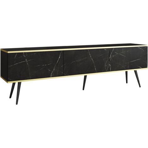 Meuble TV, Noir, pieds Noir, 175 × 30 × 52 cm, Push to Open (1/5)