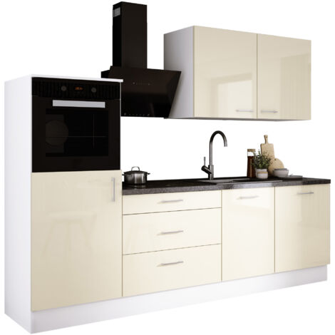 Ensemble de cuisine : Blanc Mat, Noir Mat, d : l : 250 cm, h : 220 cm, p : 60 cm (1/5)