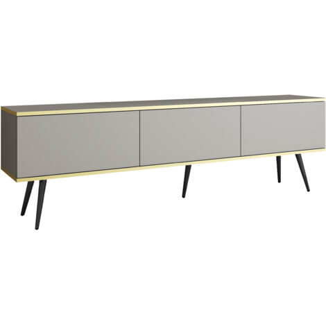 Meuble TV, Gris, pieds Noir, 175 × 30 × 52 cm, Push to Open (1/5)