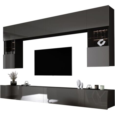 Elément mural : Noir Mat / Gris Brillant, largeur : 300 cm, profondeur : 42 cm (1/5)