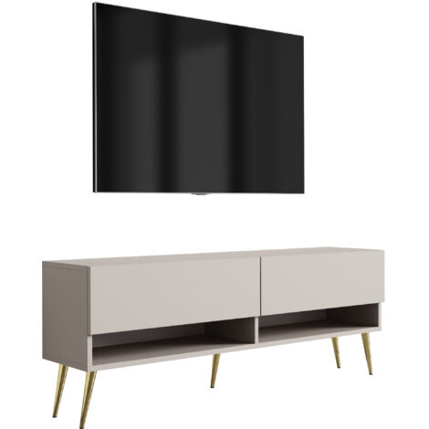 Meuble TV 140 cm Cachemire, pieds obliques dorés, 140 × 32 × 52 cm (1/5)