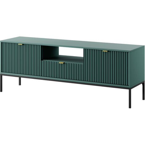 Meuble TV : 1 tiroir, 2 portes, labrador, Noir, 154 × 56 × 39 cm, poignées dorées (1/5)