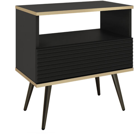 Table de chevet noire glamour avec pieds noirs, 54 × 59 × 39 (1/4)