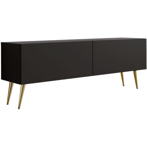 Meuble TV : Noir Mat, pieds dorées, 140 × 52 × 32 cm (1/5)