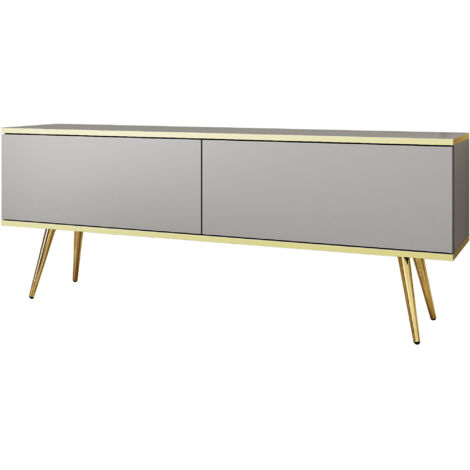 Meuble TV, Gris, pieds Or, 135 × 30 × 32 cm, Push to Open (1/5)