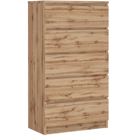 Commode 5 Tiroirs : Chêne Wotan, 70 × 39 × 125 cm (1/5)