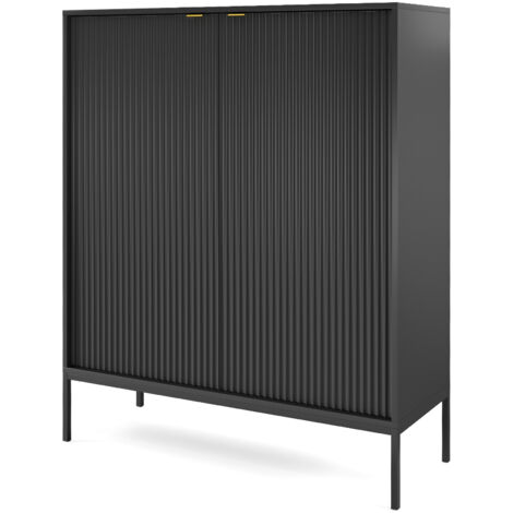 Commode : 2 Portes, Noir, Noir, 104 × 125 × 39 cm, poignées dorées (1/5)
