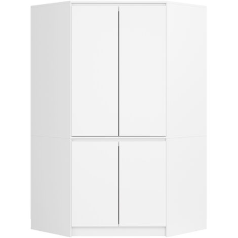 Armoire d'angle : 4 portes, 6 étagères, blanc, largeur : 100 cm, hauteur : 180 cm, profondeur : 50 cm, (1/5)