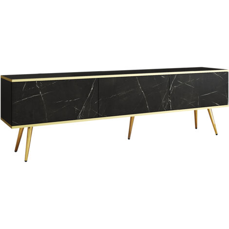 Meuble TV, Noir, pieds Or, 175 × 30 × 52 cm, Push to Open (1/5)