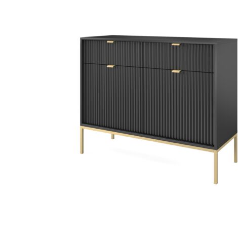 Commode : 2 Tiroirs, 2 Portes, Noir, or, 104 × 83 × 39 cm, poignées dorées (1/5)