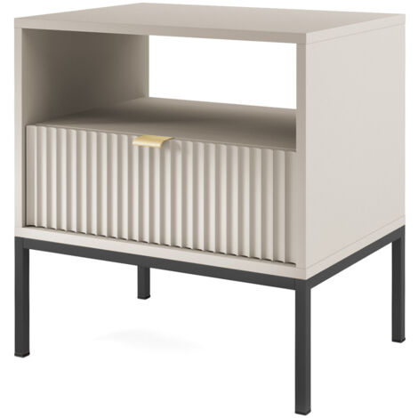 Table de chevet : 2 tiroirs, Cachemire, Noir, 54 × 56 × 39 cm, poignées dorées (1/5)