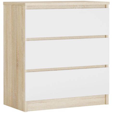 Commode 3 Tiroirs : Chêne Sonoma / Blanc, 70 × 39 × 79 cm (1/5)