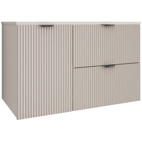 Meuble de salle de bain à façade rainurée 100 cm (60+40) avec panier à linge , cachemire avec poignée noire , 100 × 47 × 60 cm (1/5)