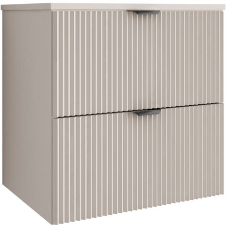 Meuble de salle de bains à façade rainurée de 60 cm , avec 2 tiroirs en cachemire et poignée noire , 60 × 47 × 60 cm (1/5)