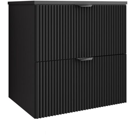 Meuble de salle de bain à façade rainurée de 60 cm avec 2 tiroirs , noir avec poignée noire , 60 × 47 × 60 cm (1/5)