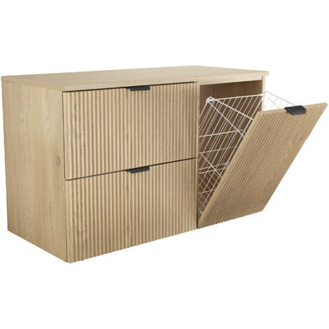 Ensemble de meubles de salle de bain 80 cm (meuble avec 2 tiroirs 60 cm + étagère 20 cm) avec plateau 80 cm, façade rainurée, chêne Crémone, 80 × 47 × 60 cm