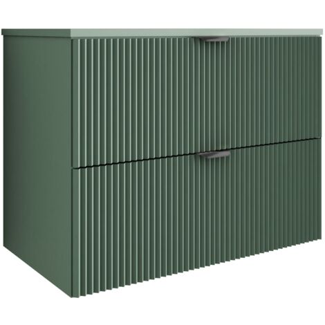 Meuble de salle de bain à façade rainurée de 80 cm avec 2 tiroirs , vert avec poignée noire , 80 × 47 × 60 cm (1/5)