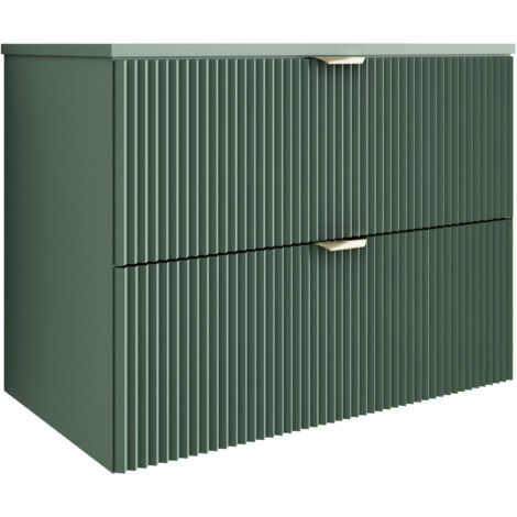 Meuble de salle de bain à façade rainurée de 80 cm avec 2 tiroirs , vert avec poignée dorée , 80 × 47 × 60 cm (1/5)