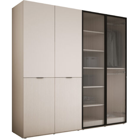 Armoire : Beige Sable / Verre Rainuré, 200 (2 x 100) x 200 x 51 cm