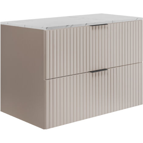 Meuble de salle de bain suspendu, chêne Craft / plateau en marbre noir aspect imprimé (MDF), 80 x 57 x 46 cm (1/5)
