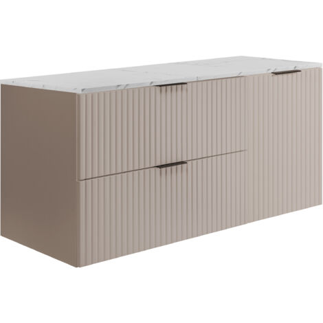 Meuble de salle de bain suspendu, cachemire aspect imprimé (MDF) / marbre blanc/, 120 x 57 x 46 cm (1/5)