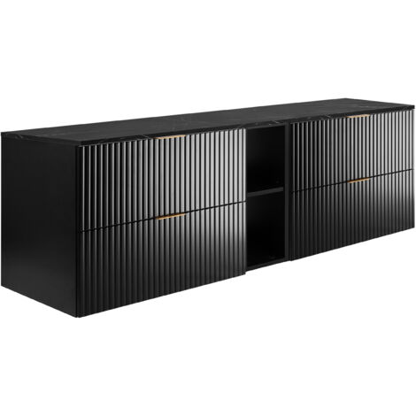 Meuble de salle de bain suspendu, blanc / marbre blanc aspect imprimé (MDF), 180 x 57 x 46 cm (1/5)
