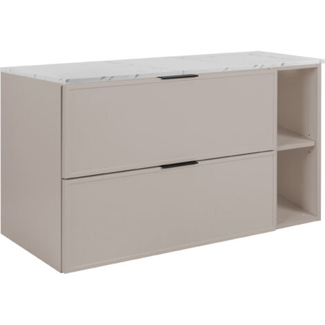 Meuble de salle de bain, cachemire, plateau en marbre blanc, 100 (80+20) x 57 x 46 cm (1/5)