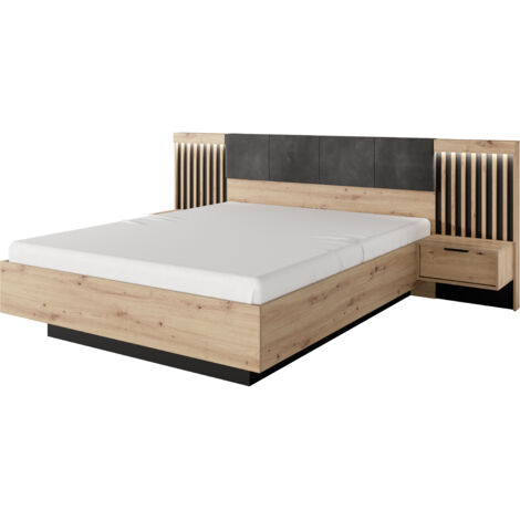 Lit 160x200 avec tables de chevet, Chêne artisanal + Anthracite, 263,8 x 104 x 210 cm (1/5)
