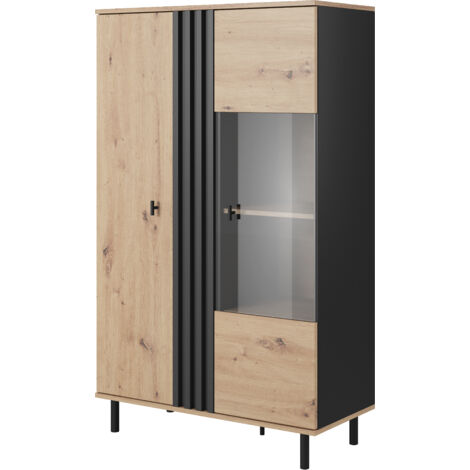 Vitrine, chêne artisanal et anthracite noir, 90,1 x 148,8 x 40 cm (1/5)