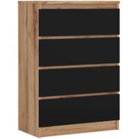 Commode 4 Tiroirs : Chêne Wotan / Noir Mat, 70 × 39 × 101 cm