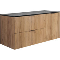 Ensemble de salle de bain : meuble avec tiroirs et meuble avec portes 57×46×120 cm, couleur : Chêne Craft / noir, poignée noire