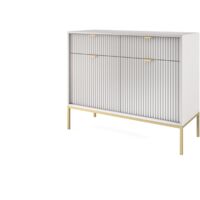 Commode : 2 Tiroirs, 2 Portes, Gris, or, 104 × 83 × 39 cm, poignées dorées