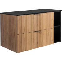 Meuble de salle de bain suspendu, noir / marbre noir aspect imprimé (MDF), 100 x 57 x 46 cm
