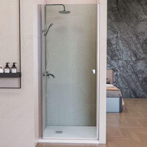 Mampara de Ducha Puerta Abatible 80 cm Cromo Brillo Cristal Antical 6mm Reversible Apertura 90º  200cm Alto