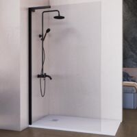 Mampara de ducha fija escuadra derecha 75 cm transparente negro mate antical 8mm 200 cm alto