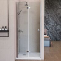 Mampara de Ducha Frontal Plegable 100 cm Cromo Brillo Cristal Transparente Antical 6mm Reversible Apertura Interior/Exterior 200cm Alto