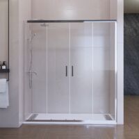 Mampara de ducha frontal corredera 165 cm 2 puertas + 2 fijos Plata cromo Cristal transparente 6 mm perfil inferior 195 cm altura