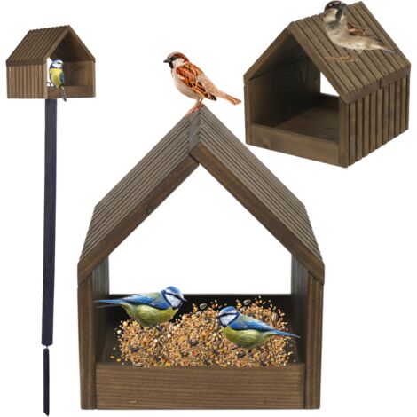 MODO24 Mangeoire oiseaux sur pied bois étanche avec toit, nichoir cabane jardin/balcon, toute saison, montée, 117x24x22 cm, marron (1/5)