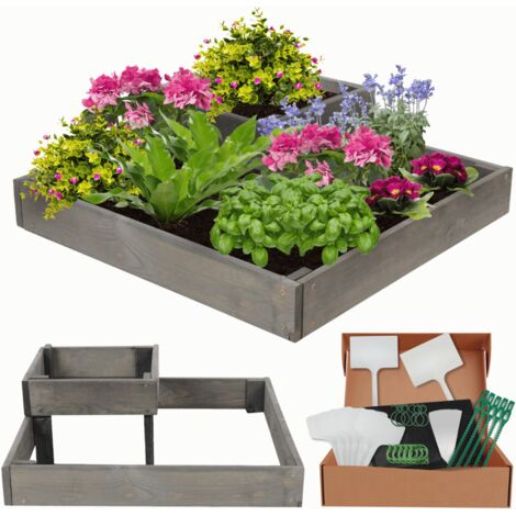 MODO24 Potager surélevé bois ZP08 18x62x62 cm, jardinière balcon/terrasse pour herbes, légumes, kit jardinier inclus, gris imprégné