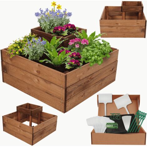MODO24 Potager surélevé bois ZP08 36x62x62 cm, jardinière balcon/terrasse pour herbes, légumes, kit jardinier inclus, brun imprégné